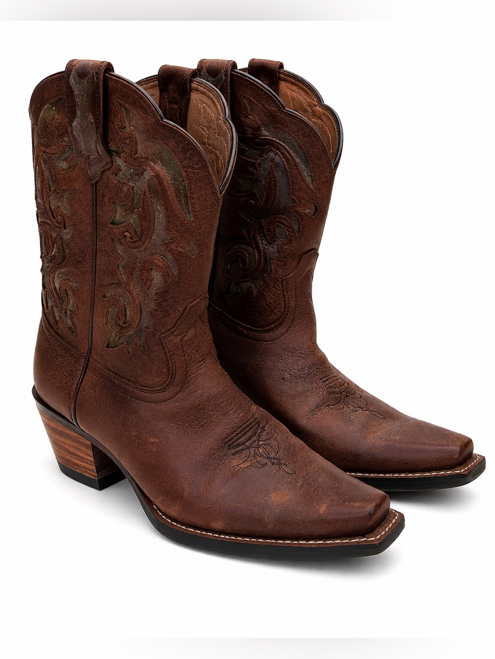 Ariat Round Up Western Cowboy Boots Brown Leather Square Toe Women's 9B